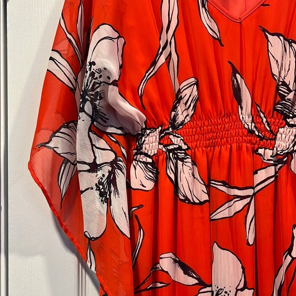 SLNY Red And White Flutter Sleeve Sundress Size 10‎  Vacation, Resort  Flowy